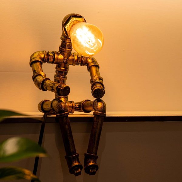 Steampunk Table Lamp, Retro Industrial Bronze Pipe Robot Desk Lamp