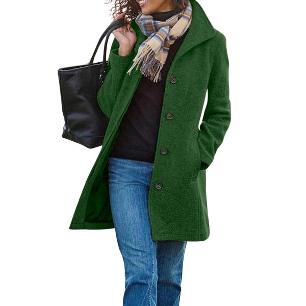 Women's Casual Thicken Wool Blend Stand Collar Single Breasted Pea Coat