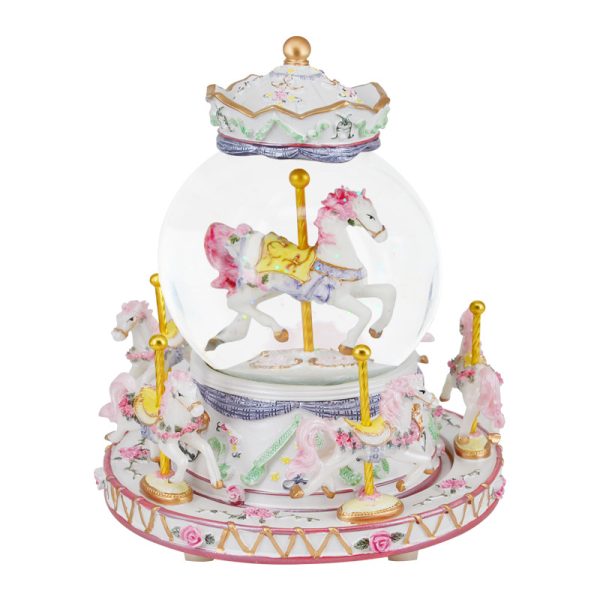 Wrapped Music Box Carousel Horses Color Lights, Unicorn Musical Snow Globe, Crystal Music Box Carousel